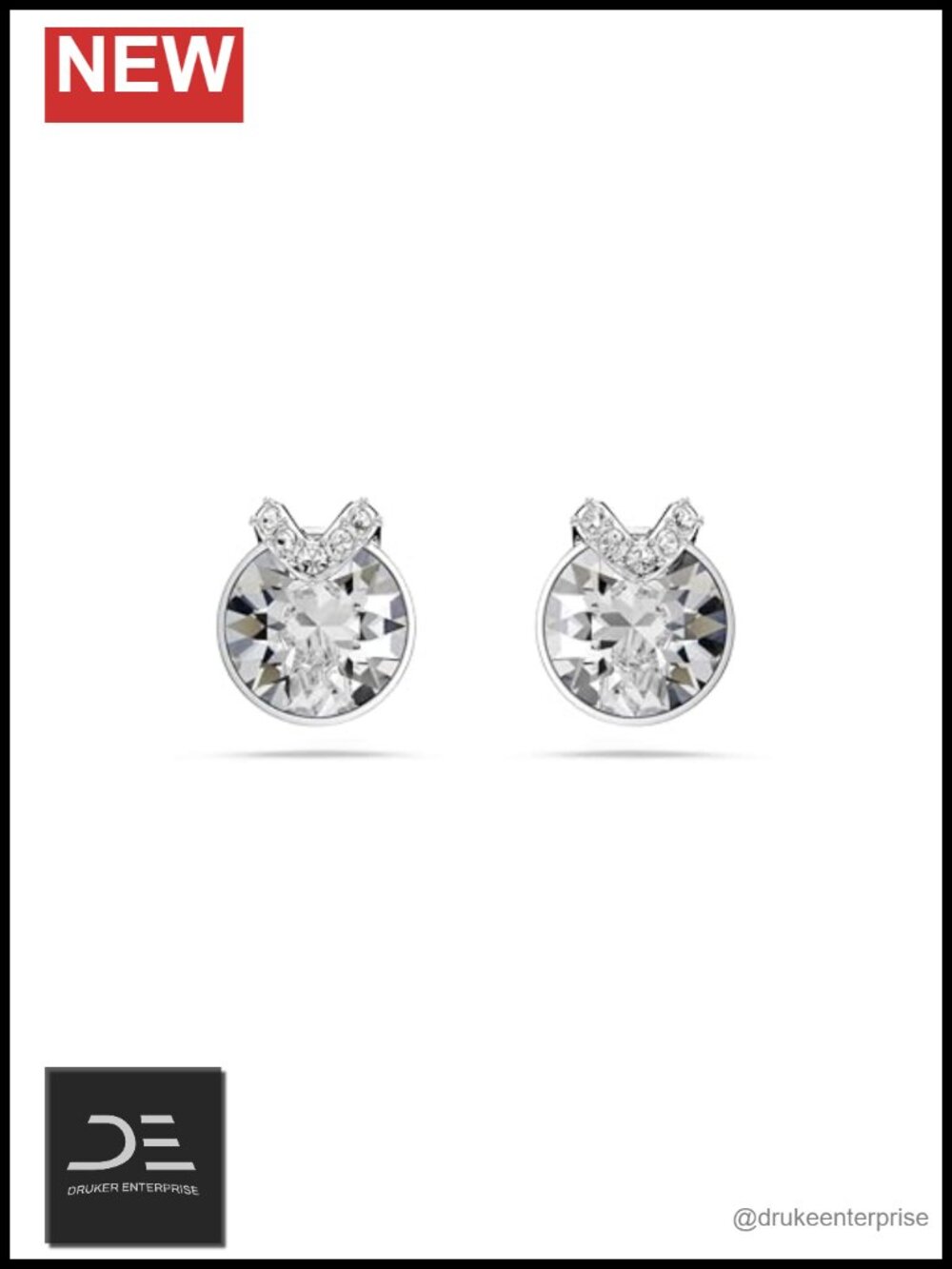 Swarovski Bella V Stud Earrings Crystal Pave Rhodium 18K Rose Gold Finish
